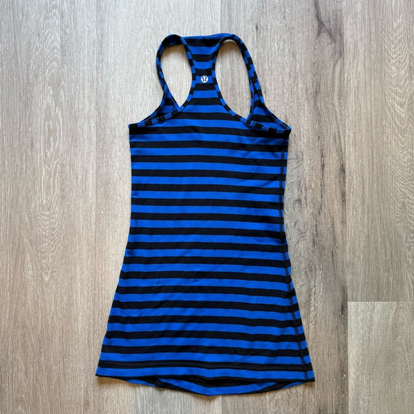 Lululemon Athletica Cool Racerback Blue and Black Striped Tank Top - Picture 2 of 5